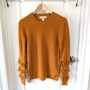 Michael Kors Fringe-Cuff Raglan Sweater Small Wool-Cashmere Blend